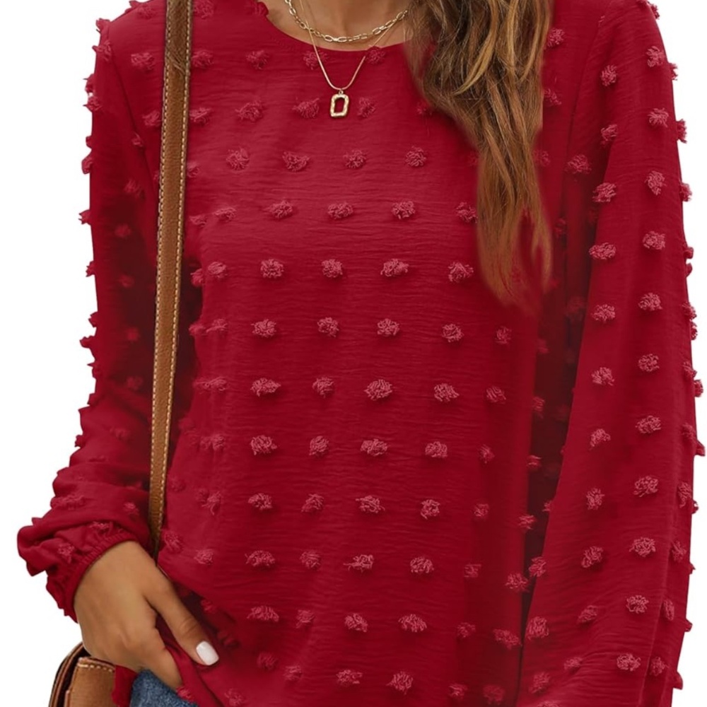 Burgundy chiffon polka dot long sleeve blouse large